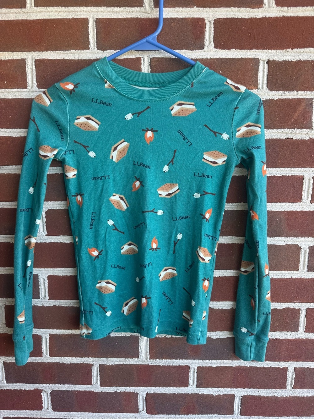 L.L. Bean Teal S'mores Print Long Sleeve Pajama Top